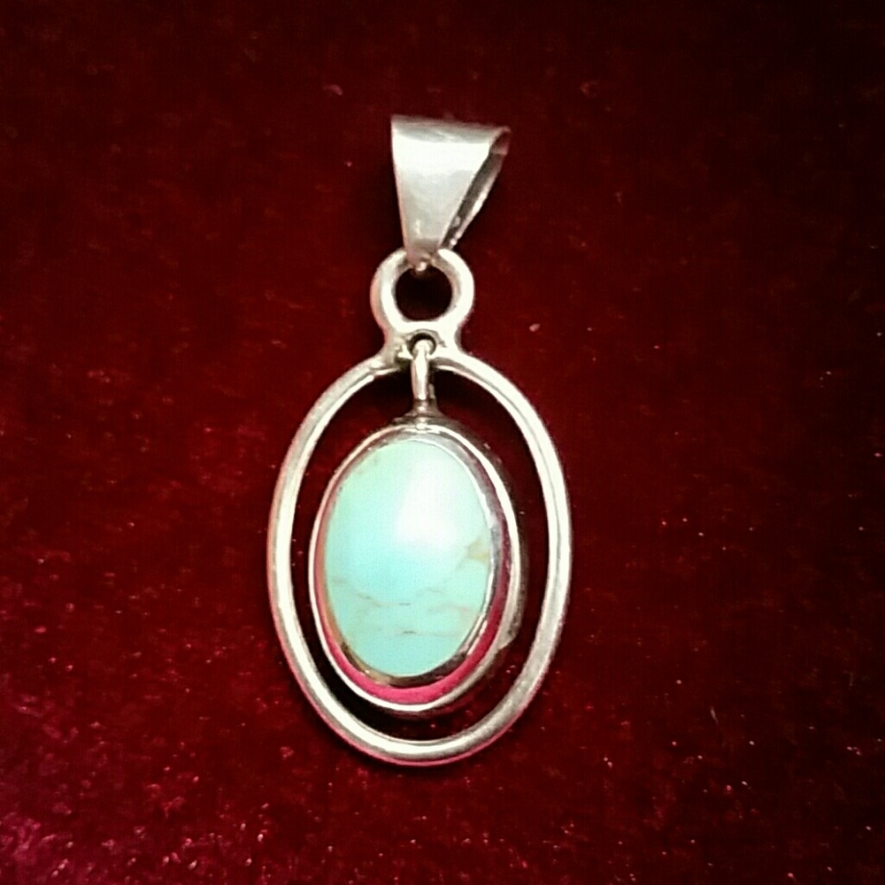 925 Silver Turquoise Pendant 1.75" Drop